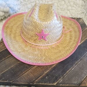 Kids Palm Straw Hat Sheriff - Pink Star - Cowboy